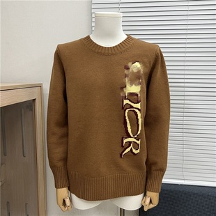Source Factory Correct Version D Brand Color-Block Logo Jacquard Crew Neck Long-Sleeve Sweater for Men and Women Cross-Border Trade