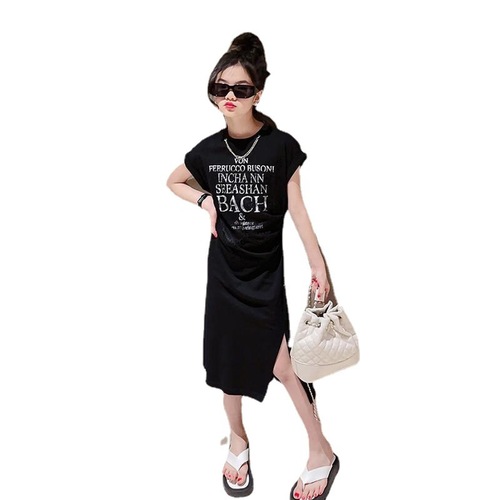 Girls Korean style casual dress  summer new children's letter short-sleeved skirt girl's style princess dress