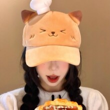 厂家直销可爱烤焦小猫咪厨师帽子秋冬女卡通萌趣樱桃小猫棒球帽