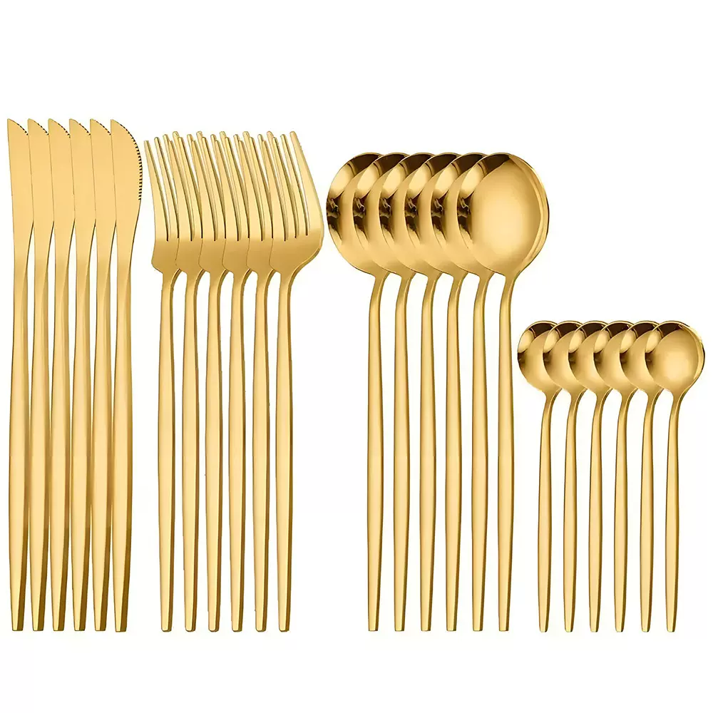 厂家直销金色葡萄牙餐具24件套镀钛不锈钢牛排刀叉勺西餐餐具套装