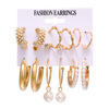 Stone inlay from pearl, retro earrings, golden set, European style, suitable for import, French retro style