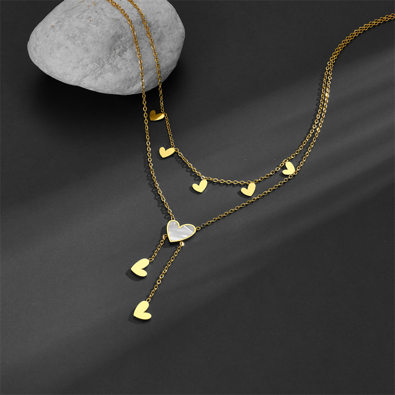 Heart Shape Pattern PVD Coated Real Gold Plated 18K Gold Heart Shape Titanium Steel Sweet Simple Style Waterproof Non Tarnish Titanium Steel Layered Necklaces