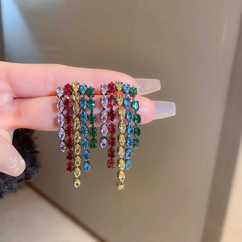 Fashion Tassel Copper Inlaid Zircon Drop Earrings 1 Pair