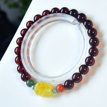 天然俄血珀单圈手串配蜜蜡貔貅尺寸7毫米原矿蜜蜡直播供波罗的海