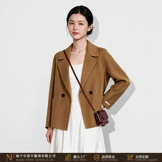纯色双面呢大衣女秋冬短款宽松气质通勤羊毛呢子外套小个子显瘦