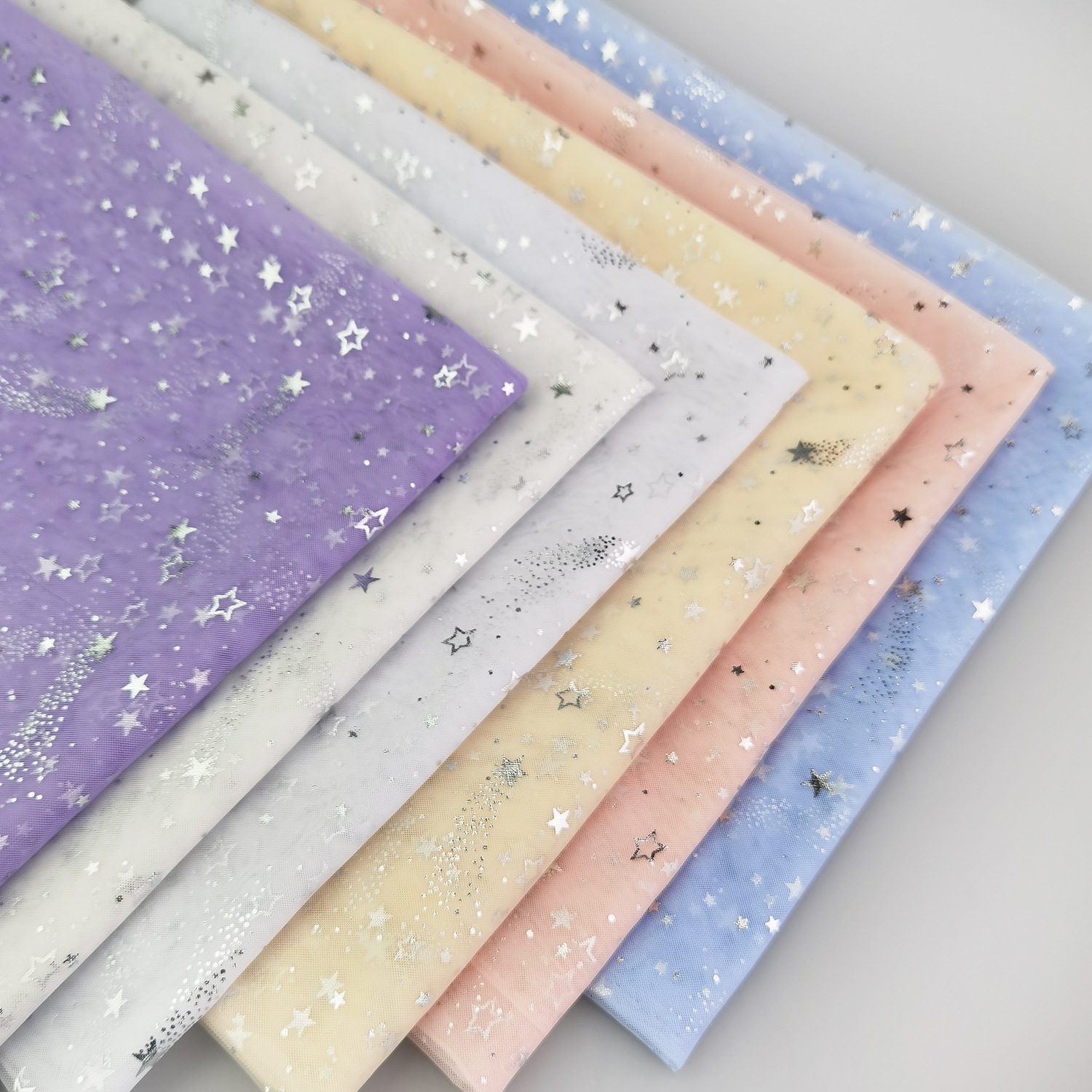 星星纱小小五角星银膜网布 童装蓬蓬裙面料美国网星空纱烫金网纱