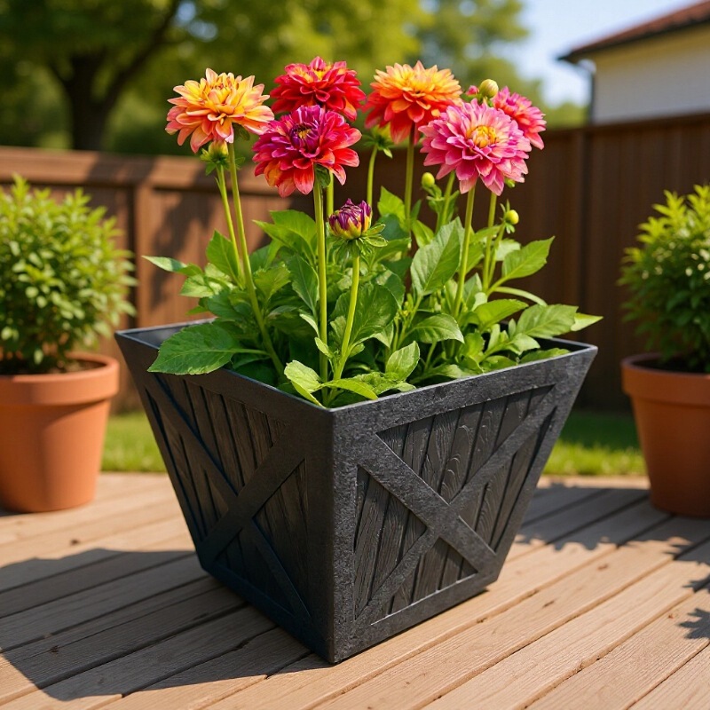 Amazon Imitation Wood Grain Flower Pots Cross-Border Wholesale Planting Pots Foreign Trade Garden Outdoor Pots Resin Pp Flower Pots Durable