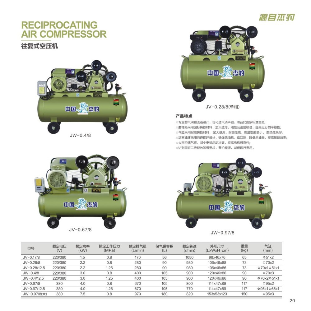 Jiebao Air Compressor Industrial Grade 380V Air Pump 220V High-Pressure Belt Piston Air Compressor Silent Inflator