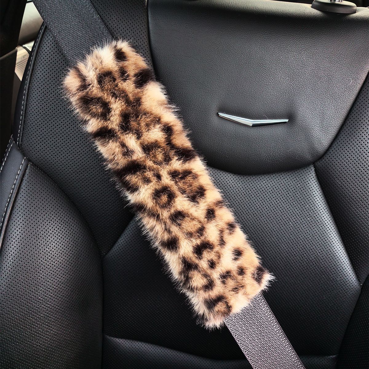 Large Leopard Print Long Fur Car Seatbelt Shoulder Pad Dropshipping