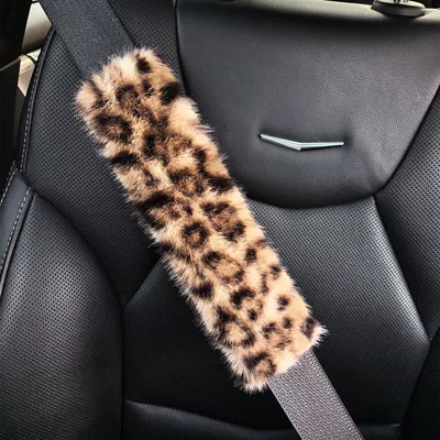 Large Leopard Print Long Fur Car Seatbelt Shoulder Pad Dropshipping (Seat belt shoulder pad) - light-color