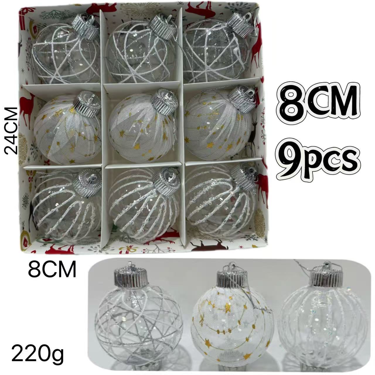 Nuevos bolas de Navidad transfronterizas 8cm / 9pcs decoraciones de árbol de Navidad colgante decoración de Navidad diseño de escena image 13