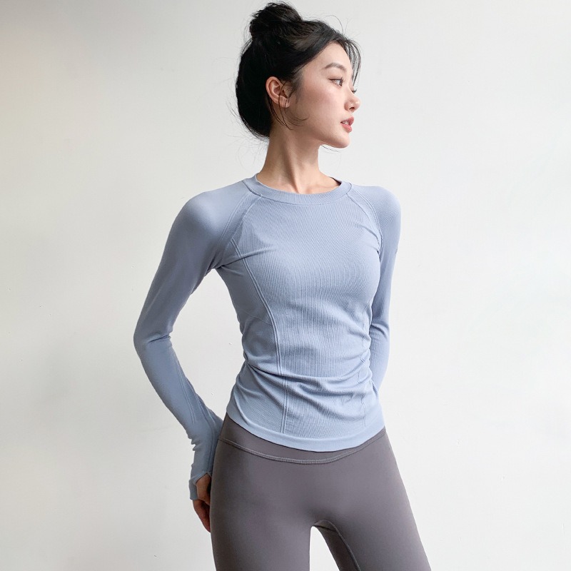 New autumn and winter yoga tops for women, round neck, tight-fitting, long-sleeved, quick-dry, suitable for running, Pilates, and fitness training
