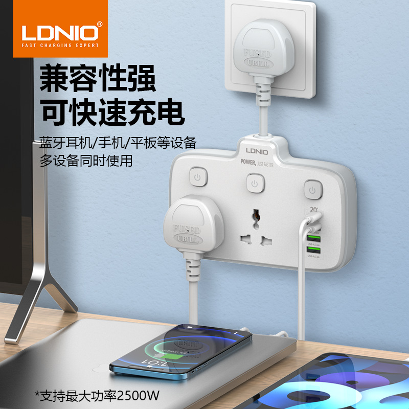 Regleta de enchufes LDNIO con cable corto, enchufe estándar europeo y americano, panel de enchufes tipo C, regleta de enchufes múltiples con carga rápida