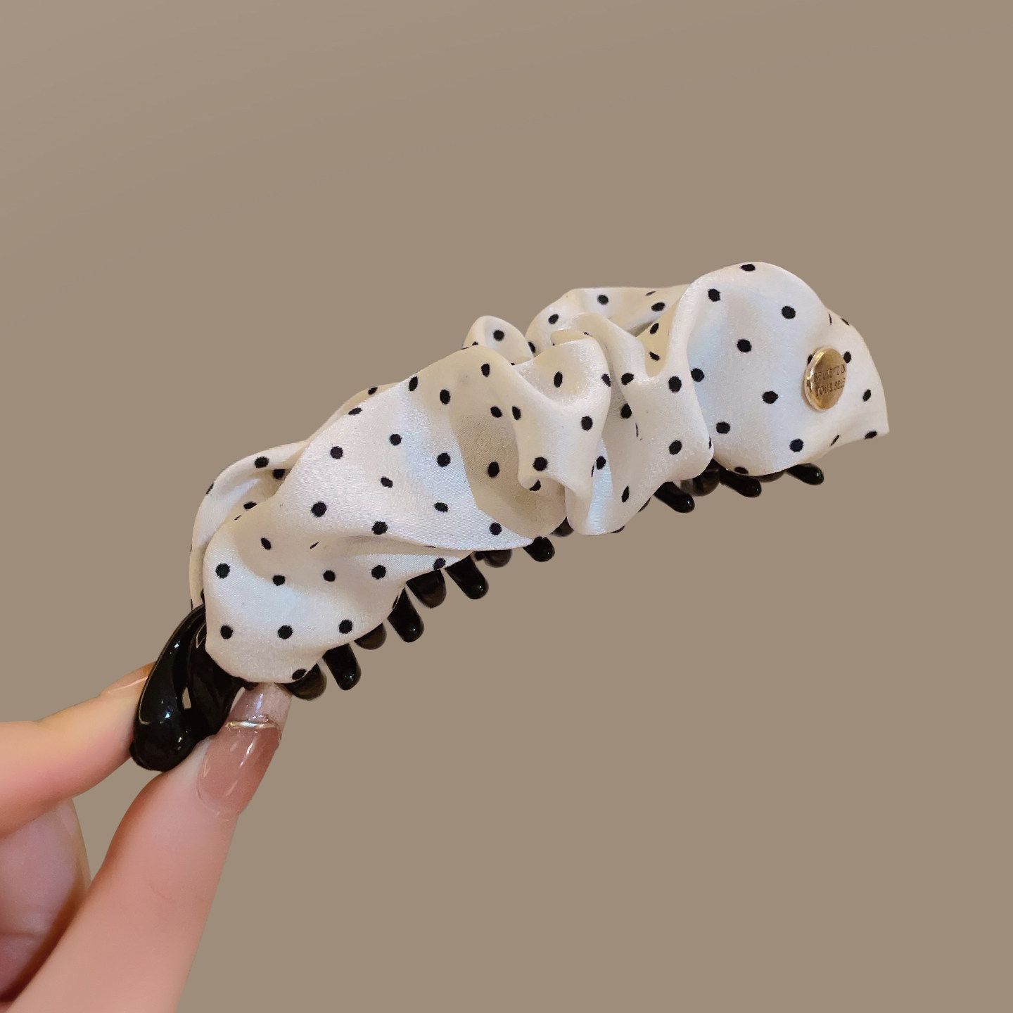 2# white polka dot banana clip about 13cm