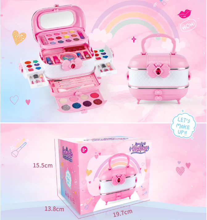 Set de Caja de Maquillaje Portátil para Niñas de Plástico para Regalo de Cumpleaños