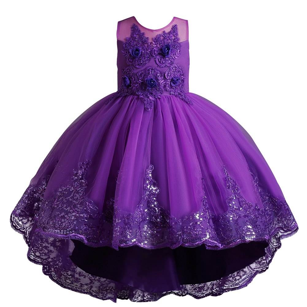 Nuevo vestido de los niños princesa vestido de novia pettiskirt encaje trailing bordado piano Navidad rendimiento ropa al por mayor