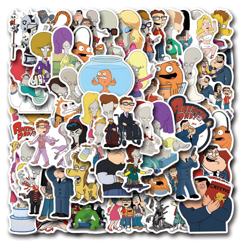 55 American Dad Cartoon Stickers for Decorating Journals, Stationery, Water Bottles, and Computers, Waterproof Decals