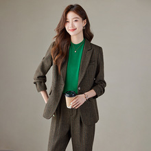 咖色羊毛呢西装外套女秋冬加厚2024新款高级感小个子休闲西服套装