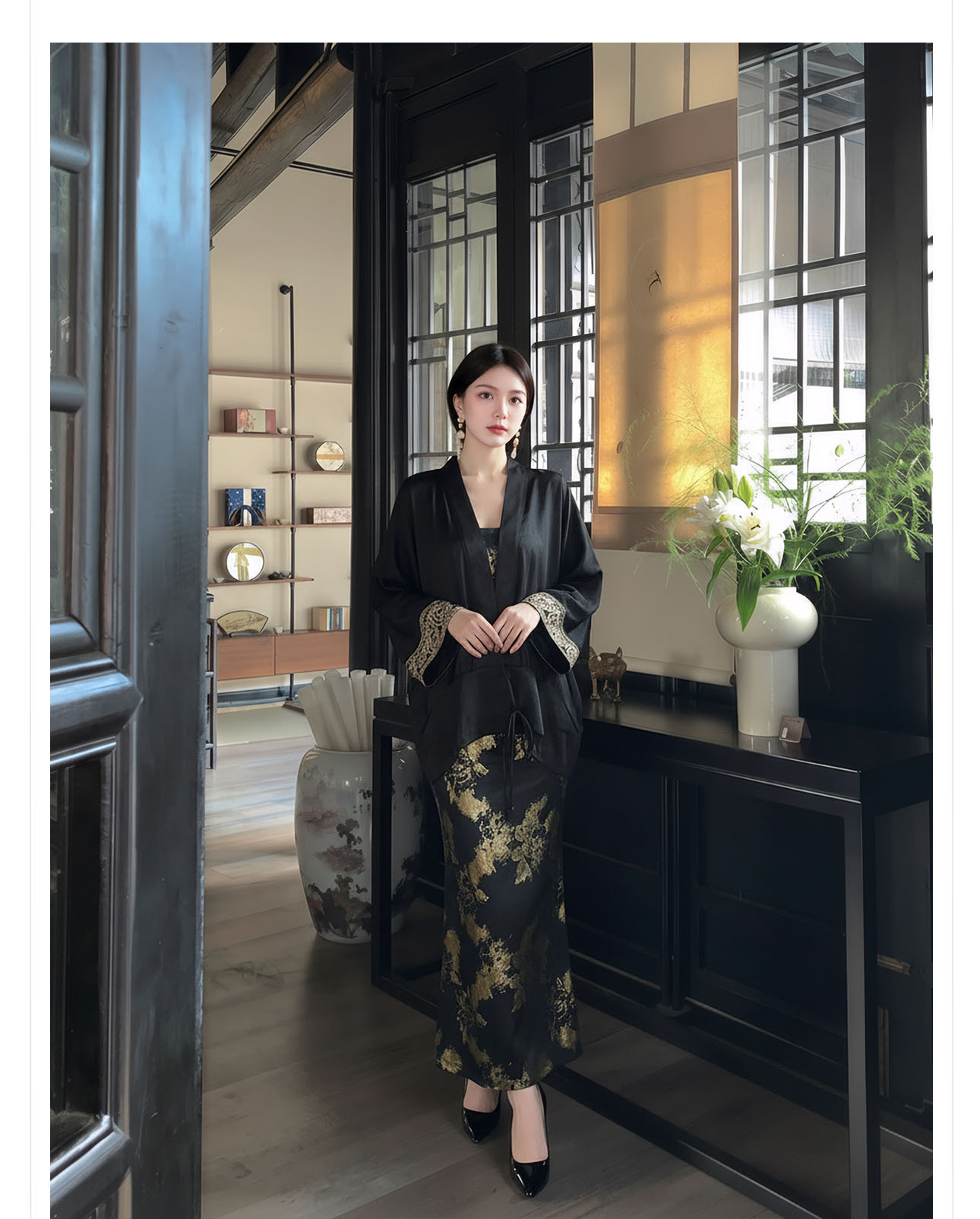 Bộ áo sơ mi lụa rộng và váy dây treo cổ điển M6056 – phong cách quốc gia sang trọng — Áo, Váy Hai Dây chi tiết 7