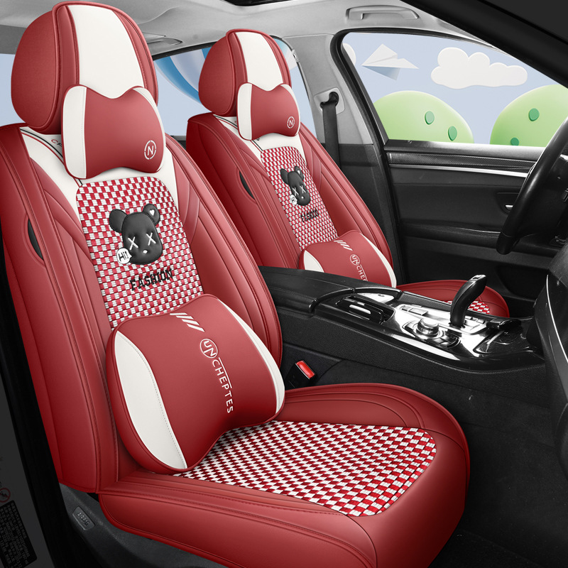 Cartoon car seat cushion machine woven Four Seasons universal fit to dazzle POLO Golf Ice Silk cute all-inclusive seat cover women