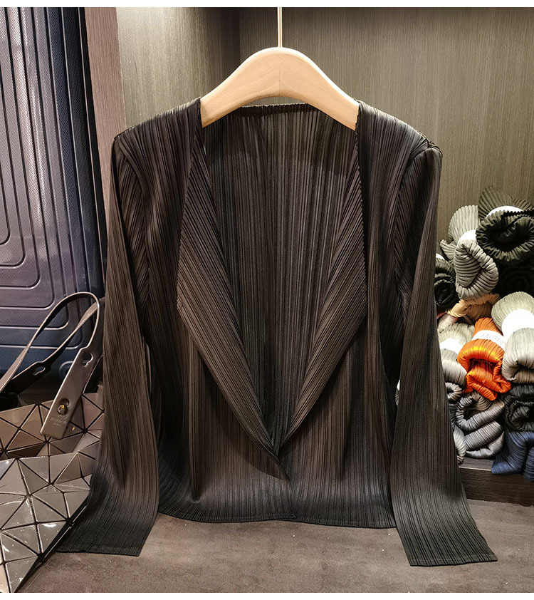 Áo khoác vest nữ xếp ly cao cấp cổ bẻ dài tay mẫu mới xuân hè — Màu xanh lam nhạt, Màu xanh lục nhạt, Màu đen, Màu hồng chi tiết 13