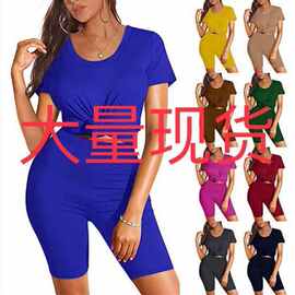 2021夏季欧美ebay热销纯色T恤短裤运动套装