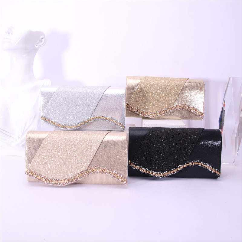 Solid Color Simple Sequin Banquet Bag Cross-border Light Luxury Wedding Party Dress Bag European and American Fashion High-end Small Square Bag