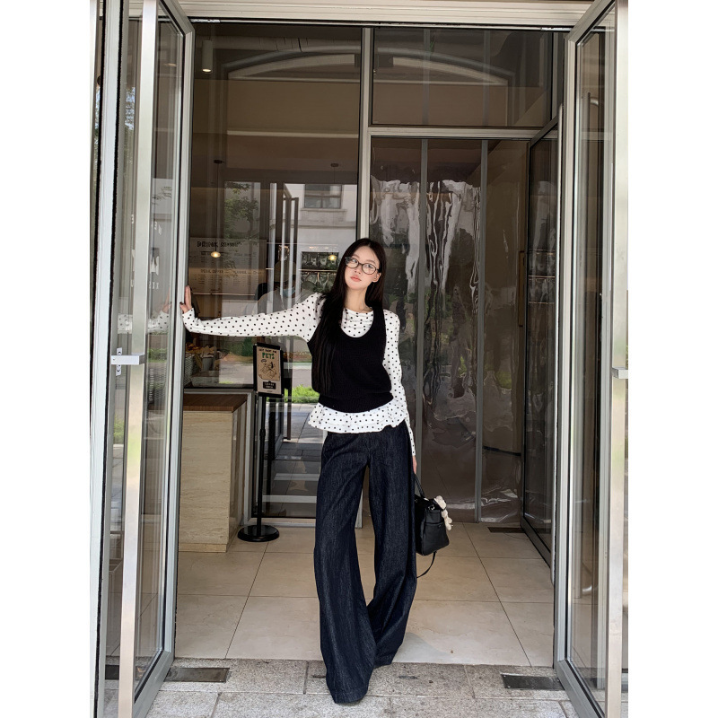 人棉260克长袖T恤女2025新款秋季打底衫韩系穿搭设计感波点白色|undefined