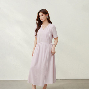 [Lan'An Time] French V Neck 100% Lyocell Dress, Slim and Showy Plus Size Women's Clothing, Fat mm Summer New Style