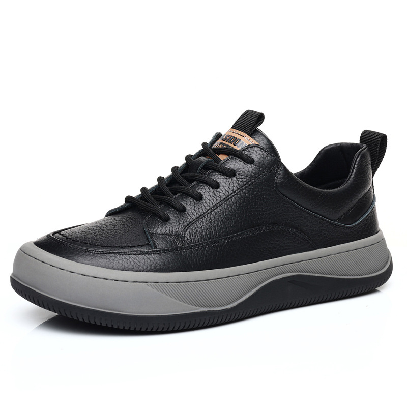 Cabeza de cuero de vaca de otoño nuevos zapatos casuales de hombre con suela gruesa, zapatos de hombre de cuero transpirables, zapatos de mango