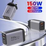 新款150W全协议充电器 旅行小家电  快充头多口A+C枪灰色充电头