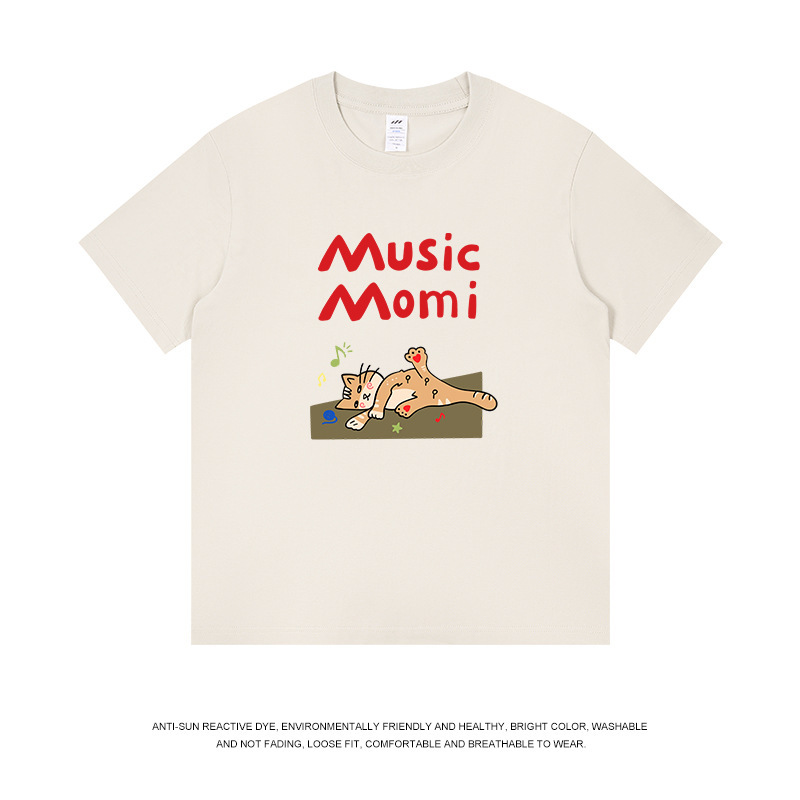 純綿の個性的なデザインプリント半袖Tシャツ、男女兼用、ゆったりとした白の和風トップス、夏のトレンド、卸売|undefined