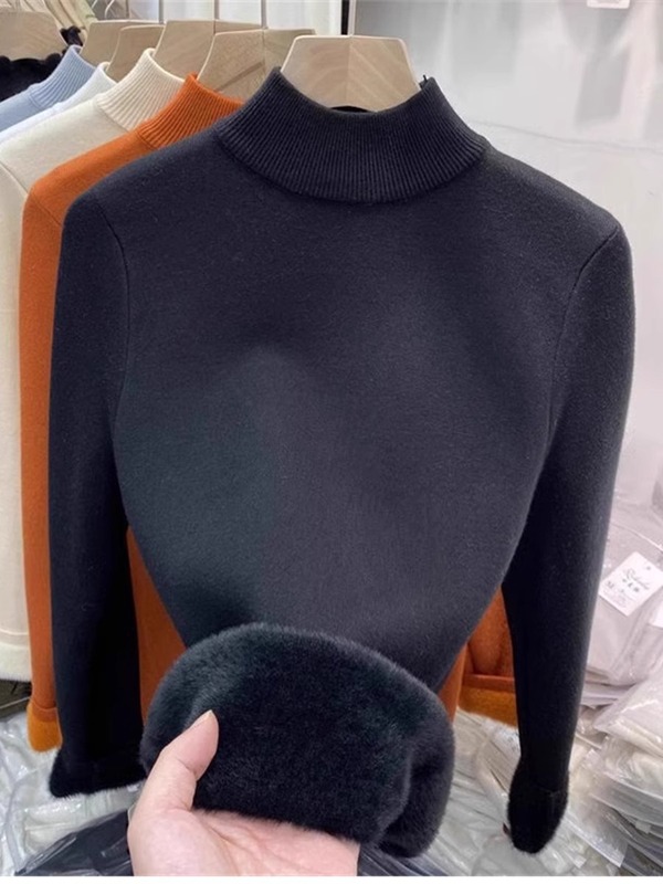一体绒加绒加厚半高领针织衫毛衣女2025秋冬季新款内搭中领打底衫|undefined