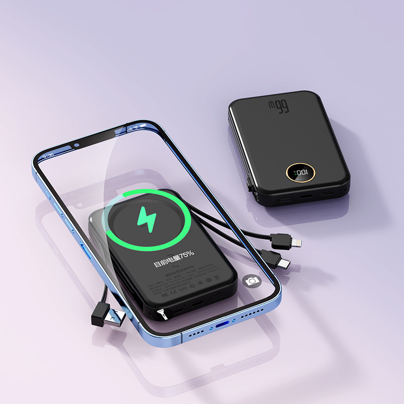 卸売磁気ワイヤレスパワーバンク超高速充電には、軽くて薄いポータブル電源ギフトプリントロゴが付属しています|undefined