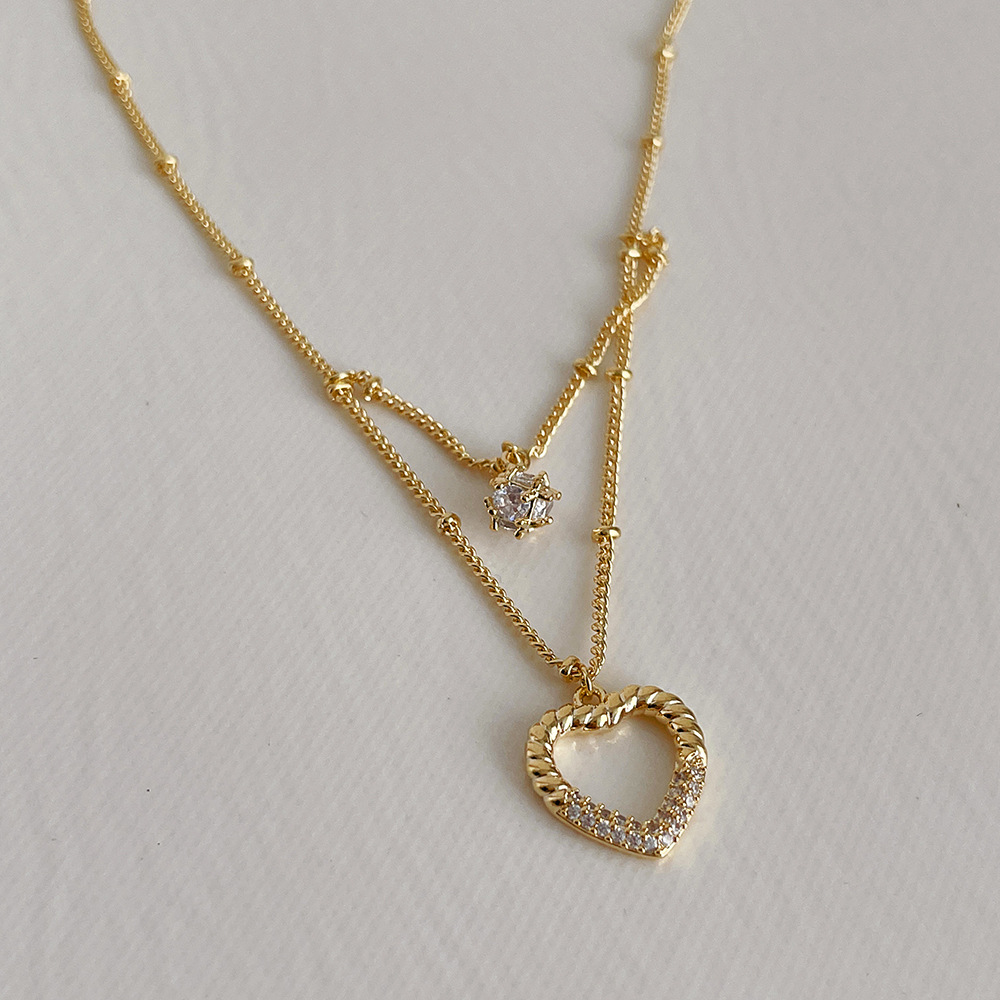 1 Piece Fashion Heart Shape Metal Hollow Out Inlay Zircon Womenu0027S Necklace