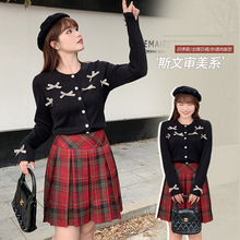 复古格纹半身裙春季胖mm大码美式高腰A字辣妹百褶裙65141