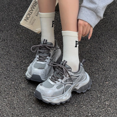 厚底松糕网面老爹鞋女2025春秋新款百搭防滑拼色复古运动休闲鞋