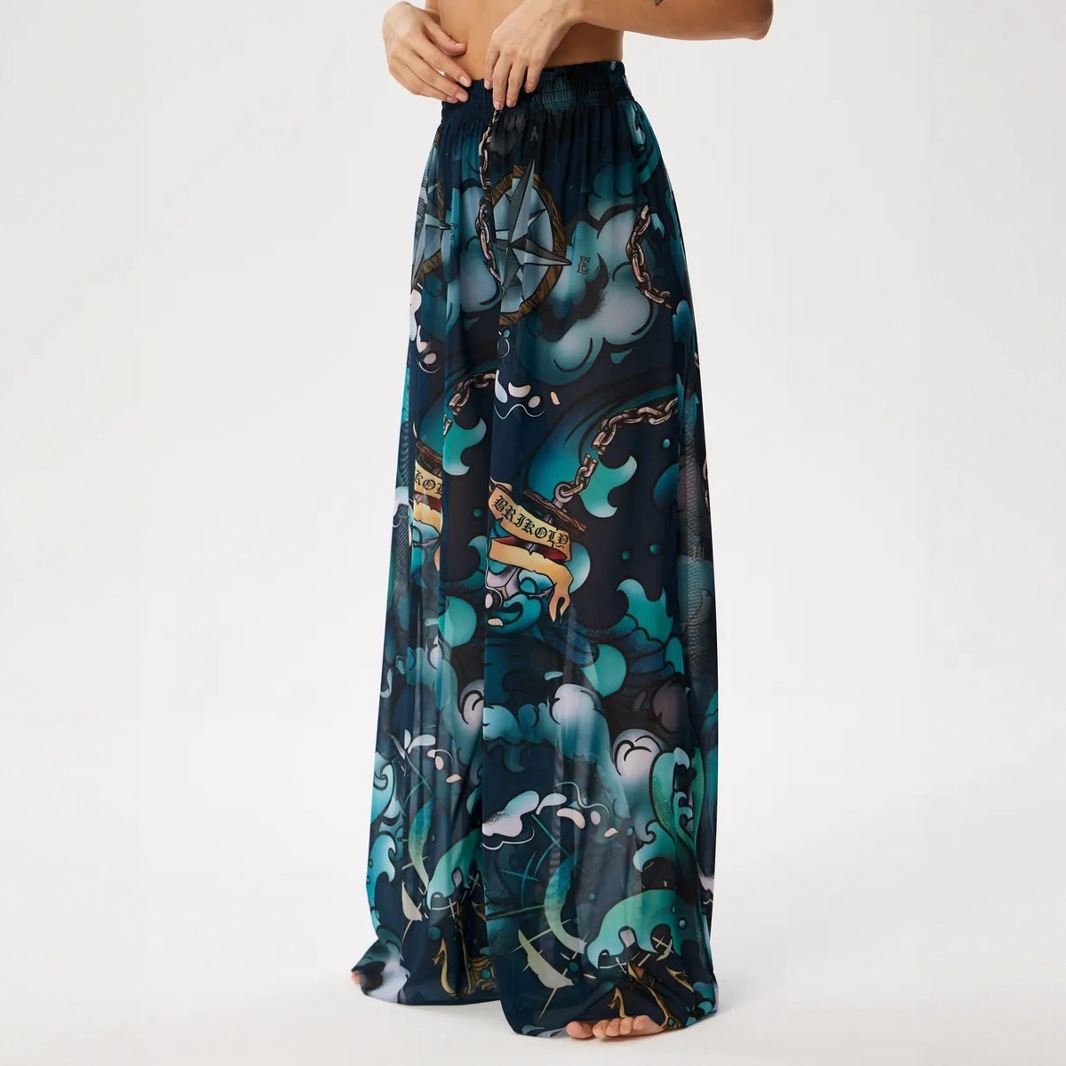 2025 nuevo estilo ruso europeo y americano Amazon TEMU sexy pantalones casuales de gasa de cintura alta para mujer