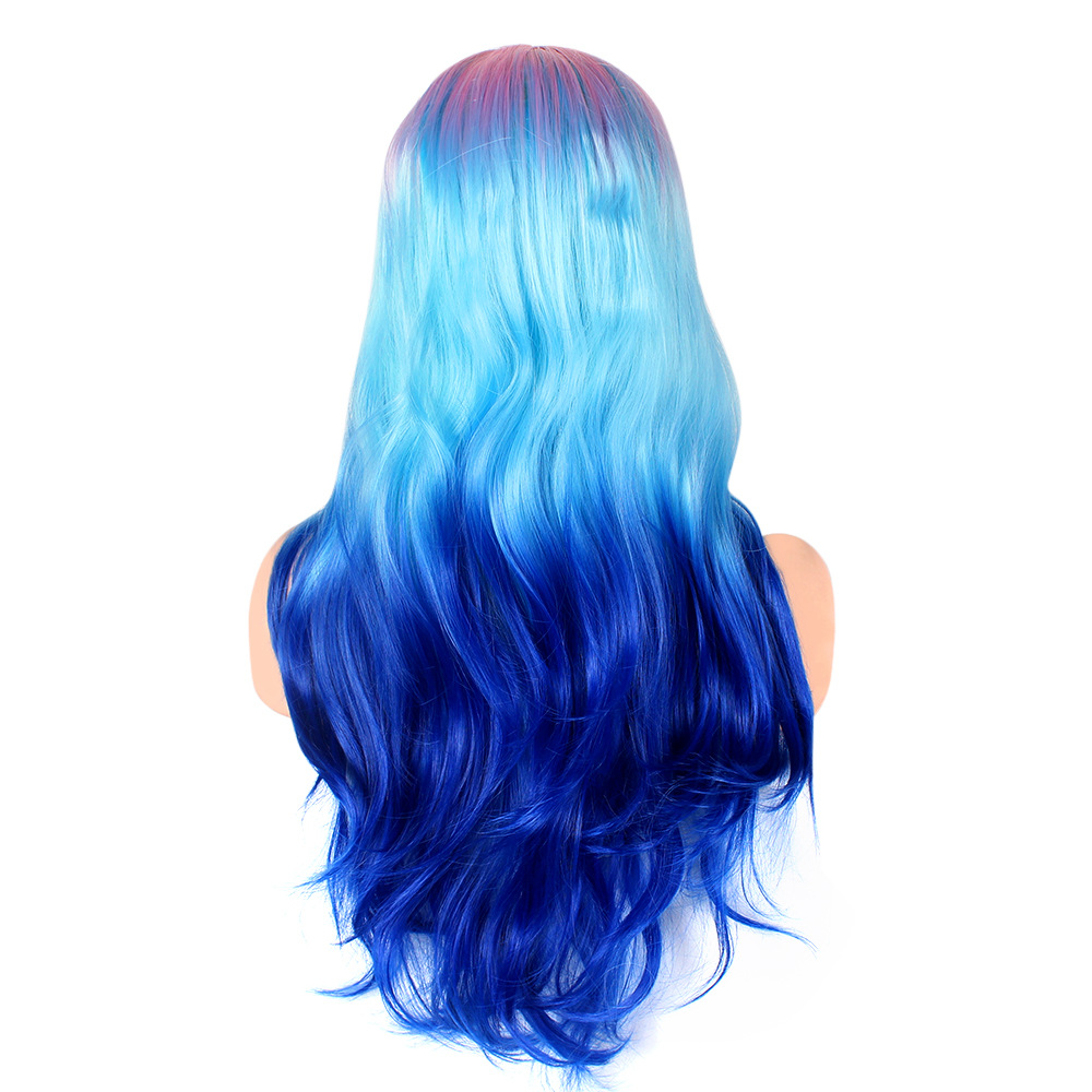 Synthetic wig Women's long with three color gradient synthetic fiber wig and a new large wave fluffy curly hair_voghion.com