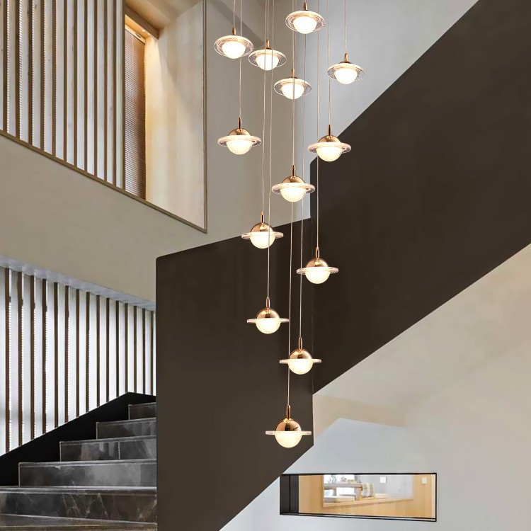 Gran hotel de ventas escalera lámpara del vestíbulo de la fábrica de la villa del edificio del dúplex lámpara del dúplex al por mayor modelado de la grúa de ventas