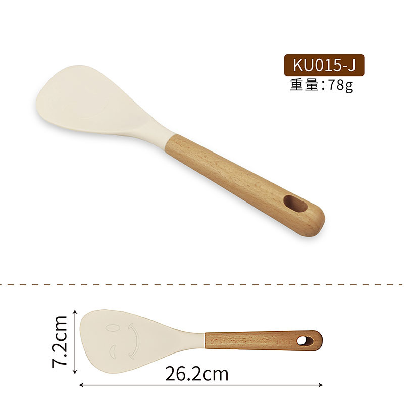 Nuevo mango de madera utensilios de cocina de silicona transfronterizo dedicado 12 piezas de alta temperatura resistente antiadherente sopa cuchara colador pala traje