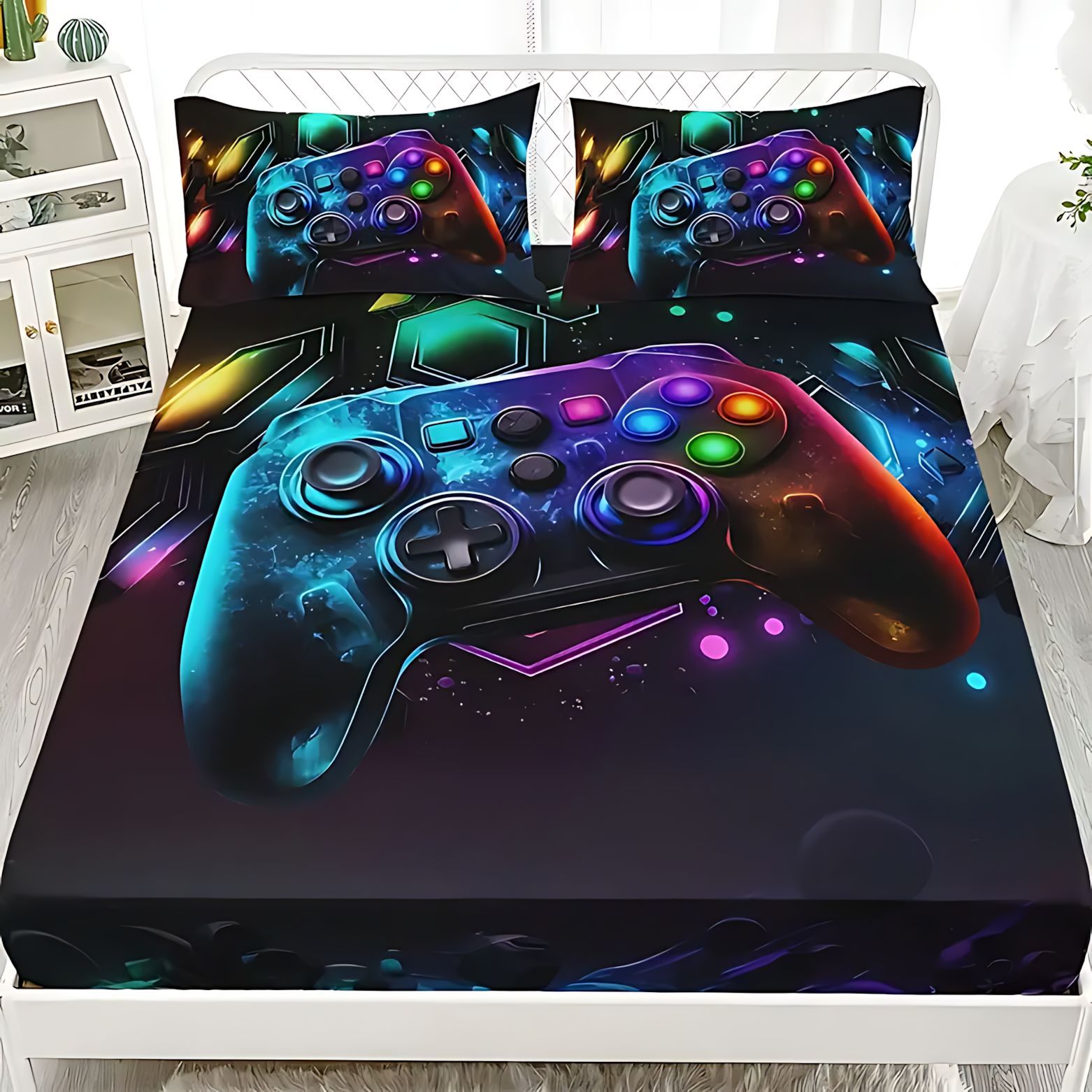 TEMU / JIT transfronterizo oscuro cool gamepad HD digital impresión cama camisa colchón kit de ropa de cama