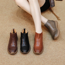 复古真皮女短靴玛菲玛图平底大码短筒靴保暖一件代发分销广州女鞋