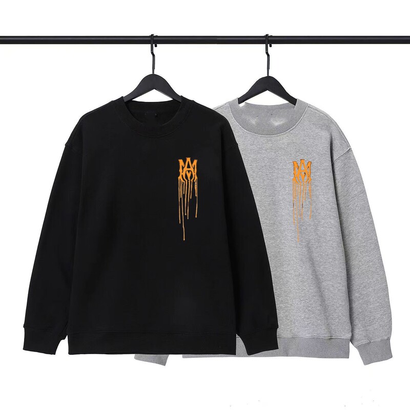Long-term goods cross-border wholesale European and American fashion brand AMIRI golden logo round neck sweater 320g Chinese cotton sweater
