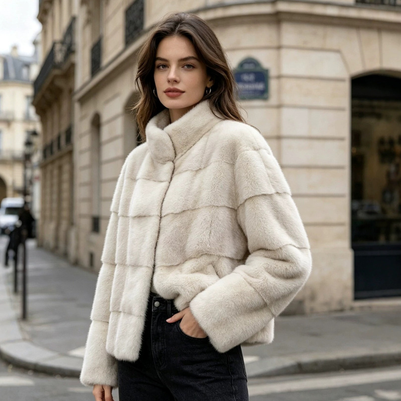 New winter model for foreign trade: women's stand-collar jacket made of chinchilla imitation mink fur, young style faux mink fur coat