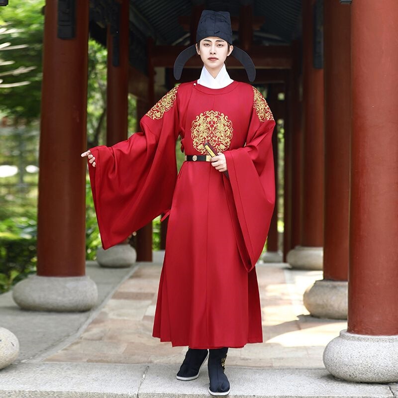 Hanfu Men's Wedding Attire, Round-Neck Robe, Tang-Style, Song-Style, Ming-Style, Wine Red, Spring and Autumn, Tang Dynasty Official Clothing, Host Costume, Chinese Style, Women Hanfu Men's Wedding Attire, Round-Neck Robe, Tang-Style, Song-Style, Ming-Style, Wine Red, Spring and Autumn, Tang Dynasty Official Clothing, Host Costume, Chinese Style, Women