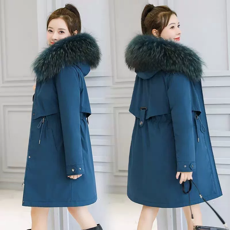 Winter long warm down jacket with down, mid-length
