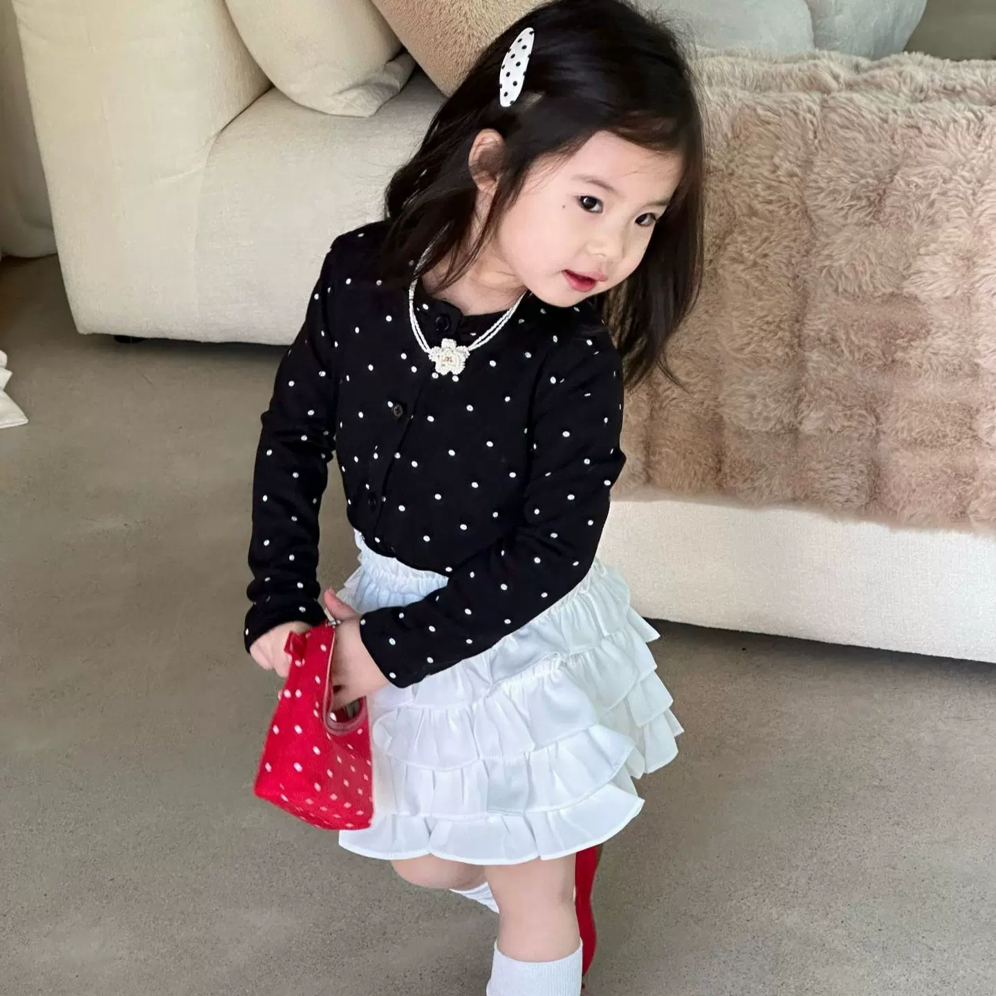 2026春季新款童装 韩版童装 女童波点长袖开衫 儿童春款针织外套