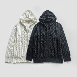 25春新品 立体麻花拉链连帽针织开衫 羊毛羊绒软糯弹力无束缚开衫