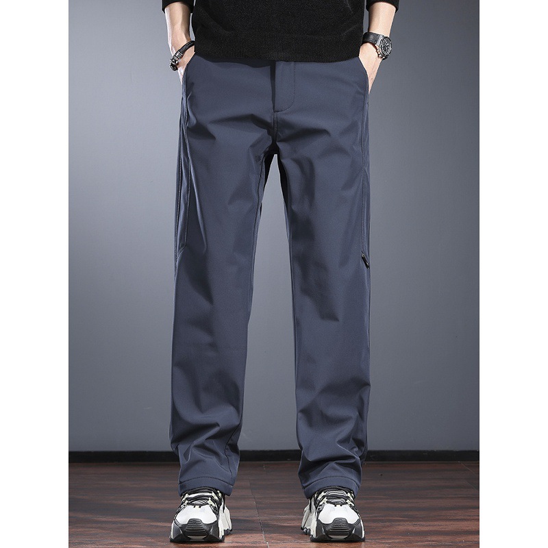 Outdoor Three-Proof Casual Pants for Men, Spring and Autumn Style, Loose Straight-Leg Hiking Pants, Fleece-Lined, Water-Resistant Softshell Pants, Trendy